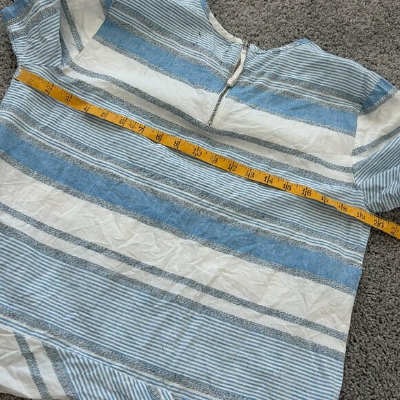 Lou & Grey Linen Cotton Top Size Small Striped Blue White Short Sleeve Crew - Picture 6 of 8